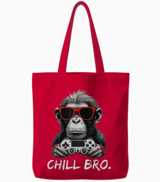 Chill Bro, Cool Monkey with Sunglasses, Gift Idea, Gamer Tote Bags - Red
