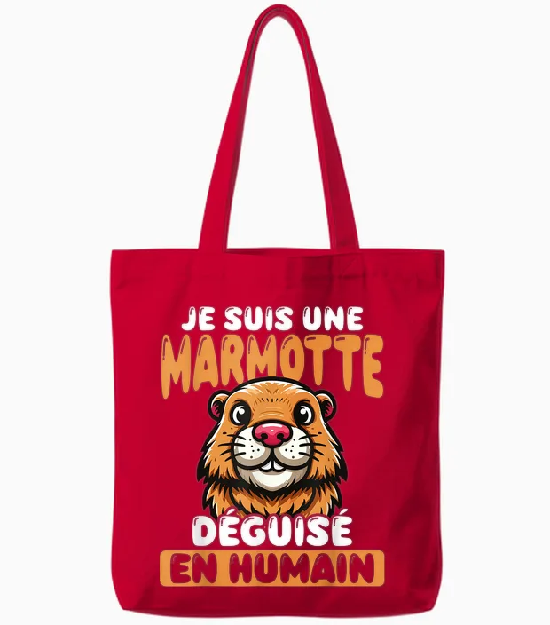Je Suis Une Marmot Disguised as a Human Tote Bags in Red