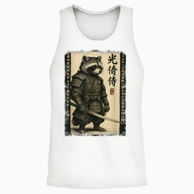Graphique Anime Pour Homme, Samouraï Japonais Raton Laveur Unisex Tank Top - White