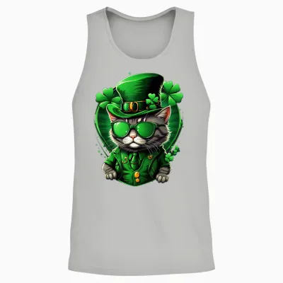 St Patricks Day Cat Men Women Boys Girls Clover Irish Cats Unisex Tank Top - Ash