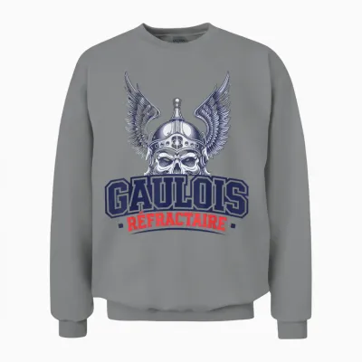 Gaul Refractaire Patriot France Skull Viking Heritage T-Shirt, White, S Unisex Sweatshirt - Sport Grey