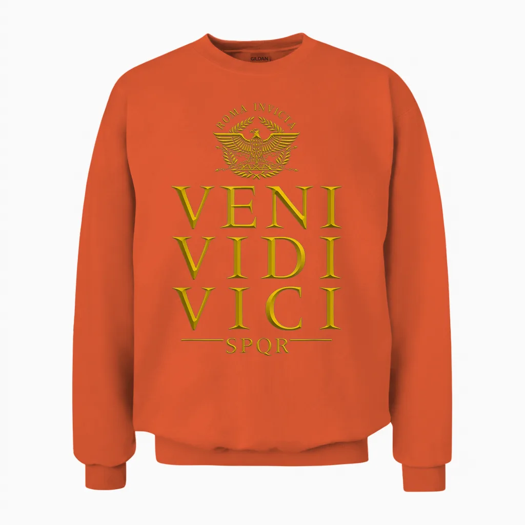 Veni Vidi Vici Roma Invicta Spqr Unisex Sweatshirt in Orange