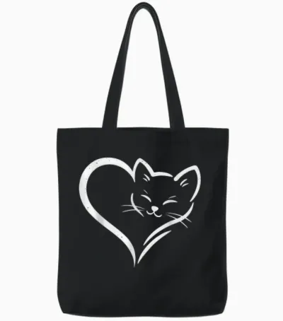 Cute Cat Heart - Cute Heart Cat Mom Women Girls Tote Bags - Black