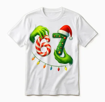 Funny Six Seven 67 Meme 6 7 Santa Christmas Brainrot Kids Pj Unisex T-Shirt - White