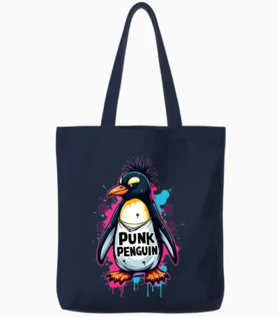 Punk Penguin Tote Bags - Navy