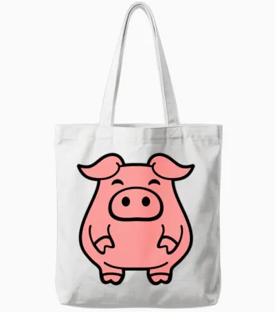 Little Cute Piggy Pig Piglet Fat Chubby Animal Tote Bags - White