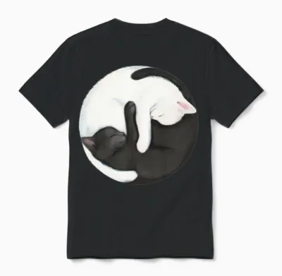 Yin Yang Cats Black and White Zen Kittens Unisex T-Shirt - Black
