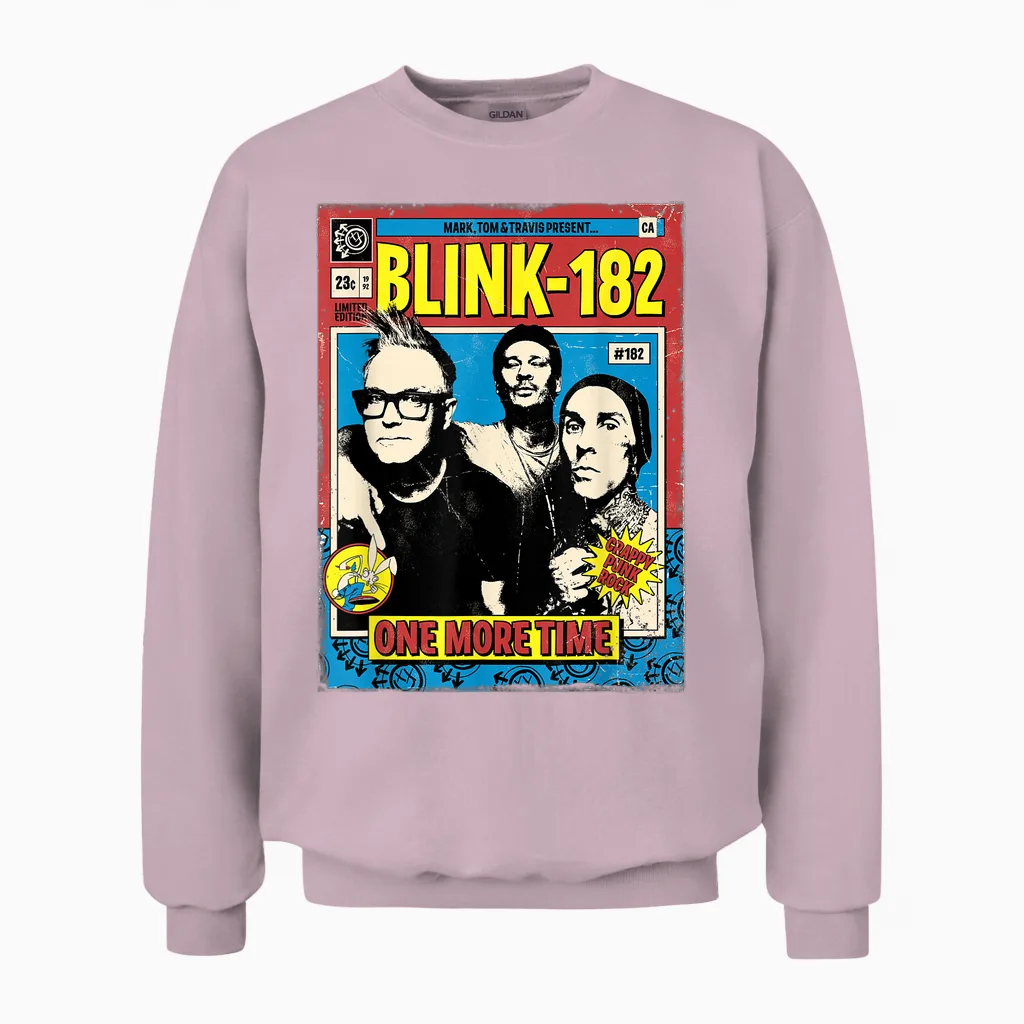 Official Blink-182 One More Time Comic Unisex Sweatshirt in Light Pink