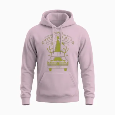Christmas Retro Truck Unisex Hoodie - Light Pink