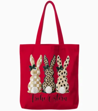 Frohe Ostern Hasen Vintage Leo Karo Punkte Print Oster Deko Tote Bags - Red