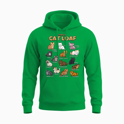 Types of Cat Loaf Cute Kitten Kawaii Cats, Cat Lover Unisex Hoodie - Irish Green