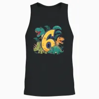 Kinder 6. Geburtstag 6 Jahre Junge T Rex Dinosaurier Dino Unisex Tank Top in Black - 2
