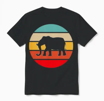 Elephant Retro Unisex T-Shirt - Black