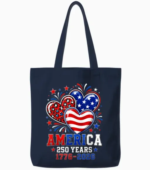 250th Anniversary America Flag Heart 250 Year Women Girls Tote Bags - Navy