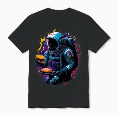 Funny Astronaut with Hamburger Unisex T-Shirt - Black