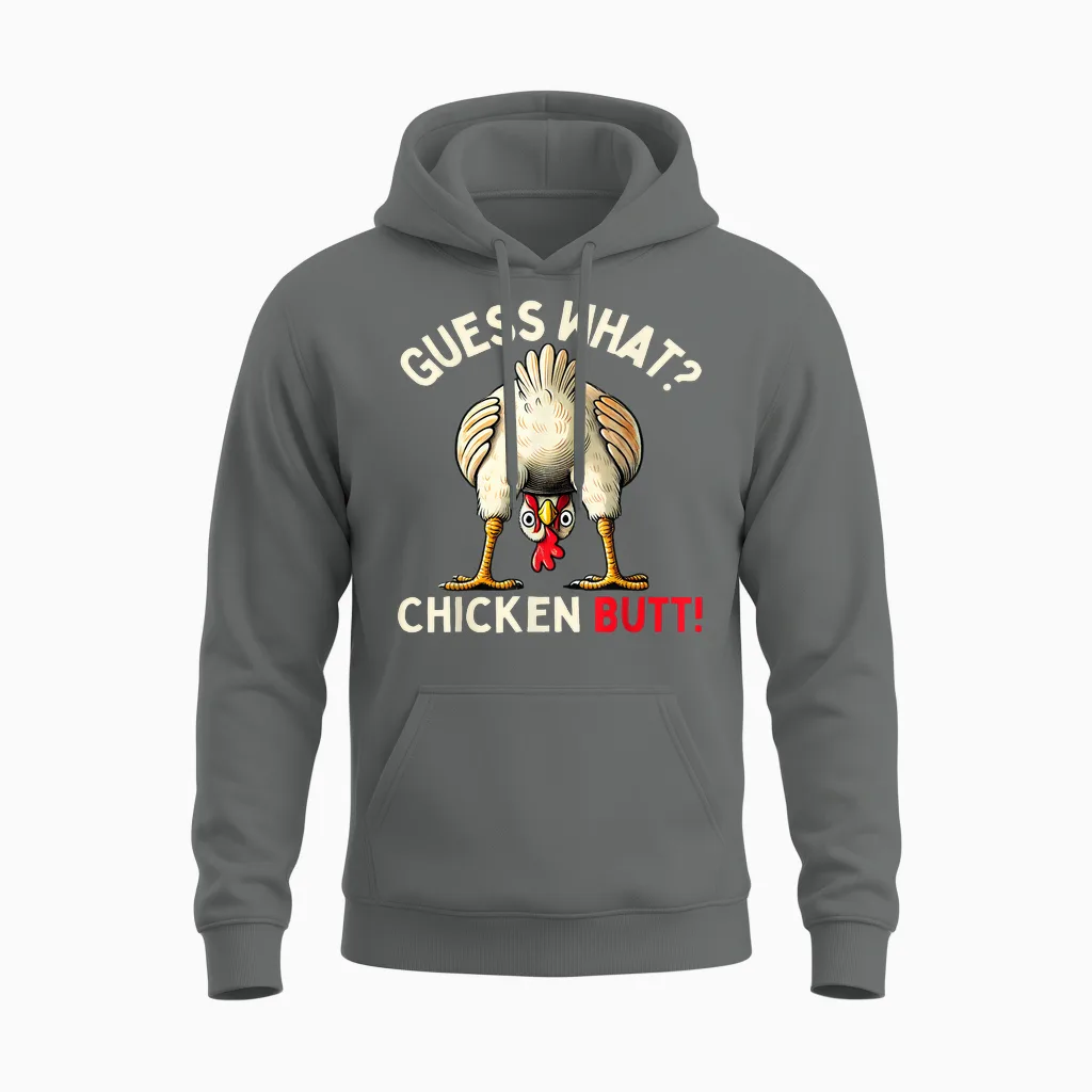 Funny Chicken Graphic Tees Men Women and Kids Chicken Butt Unisex Hoodie in Graphite Heather