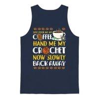 Coffee Lover Crocheter Crafter Crocheting Caffeine Unisex Tank Top - Navy – 1