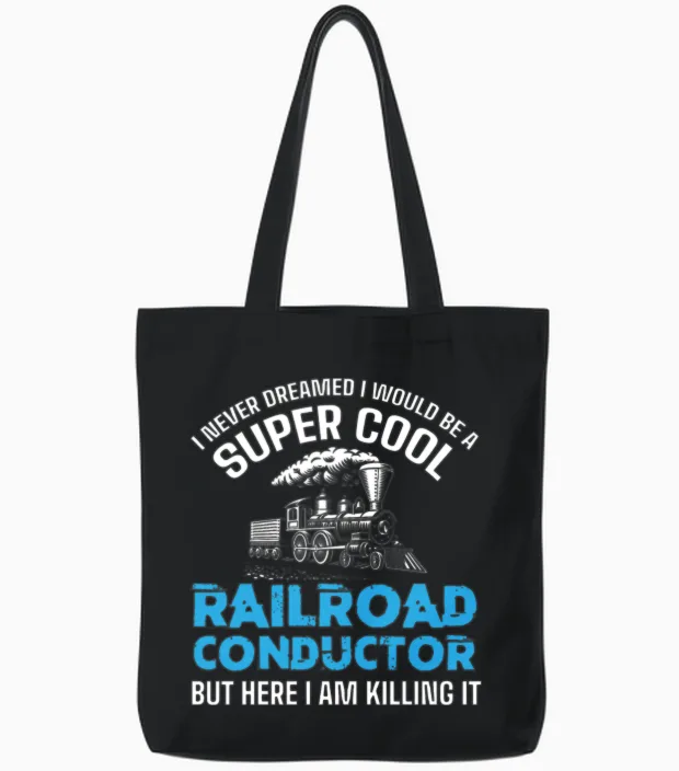 Railroad Conductor, Railroad Railfan Tote Bags in Black