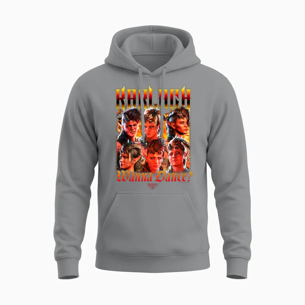 Dungeons & Dragons Wanna Dance? Karlach Multi Expressions Unisex Hoodie in Sport Grey