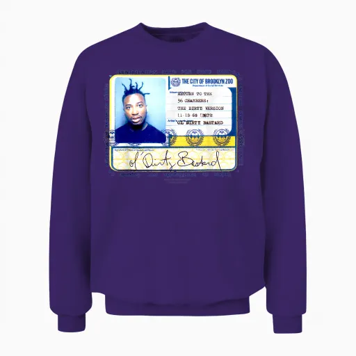 Odb Ol Dirty Ba--Card Id Return 36 Chambers Art Brooklyn Zoo T-Shirt, White, S Unisex Sweatshirt - Purple