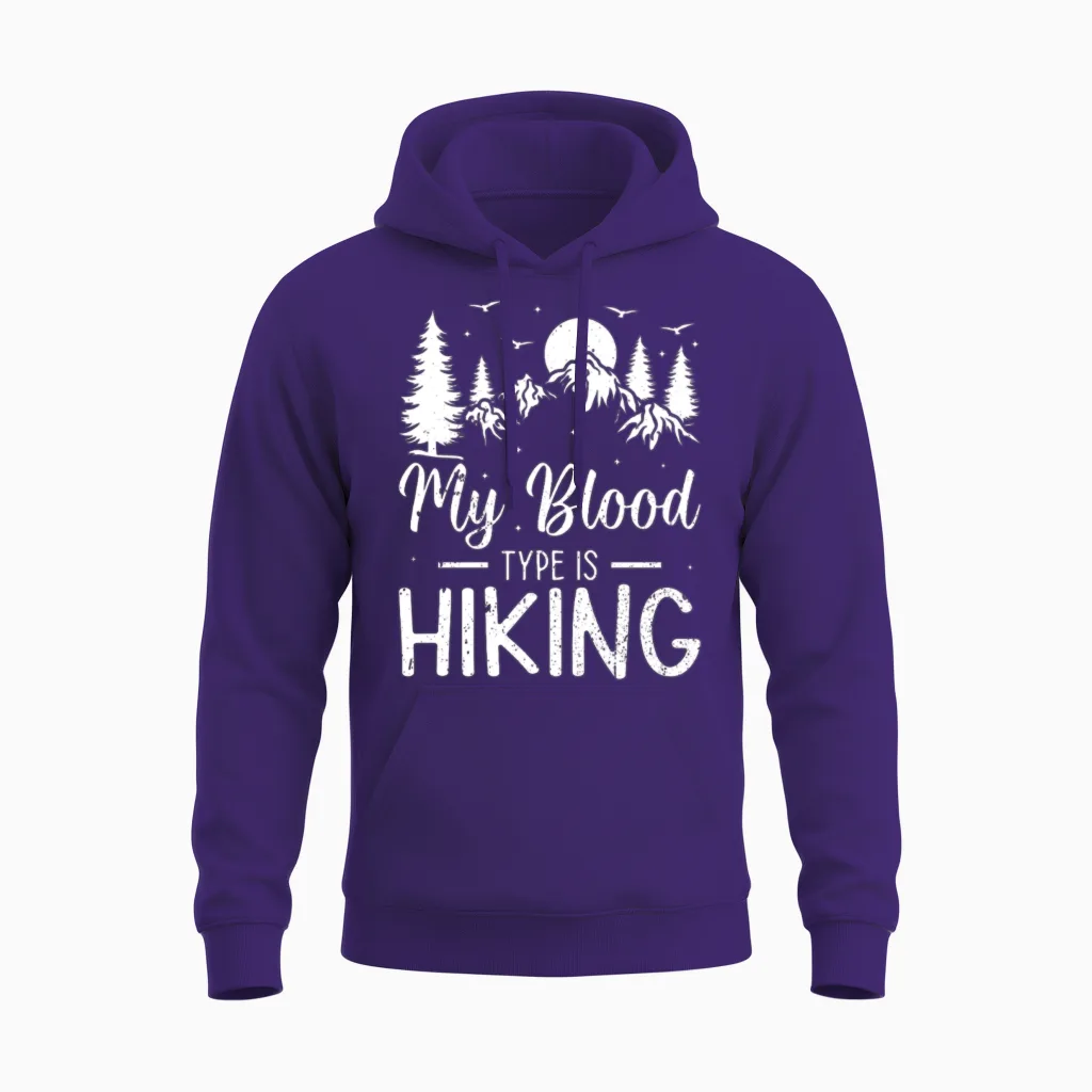 Outdoor Hiking Lover - My Blood Type Is Hiking Unisex Hoodie in Purple