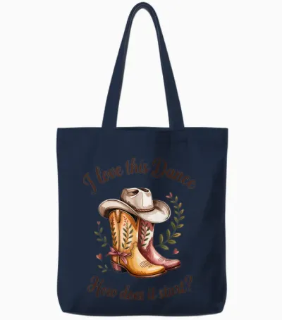 Line Dance T-Shirt with German Text "ich Liebe Diesen Tanz Wie Fanger An?" Tote Bags - Navy