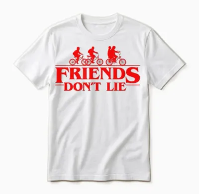 Stranger Things Group Shot Red Friends Don't Lie Unisex T-Shirt - White