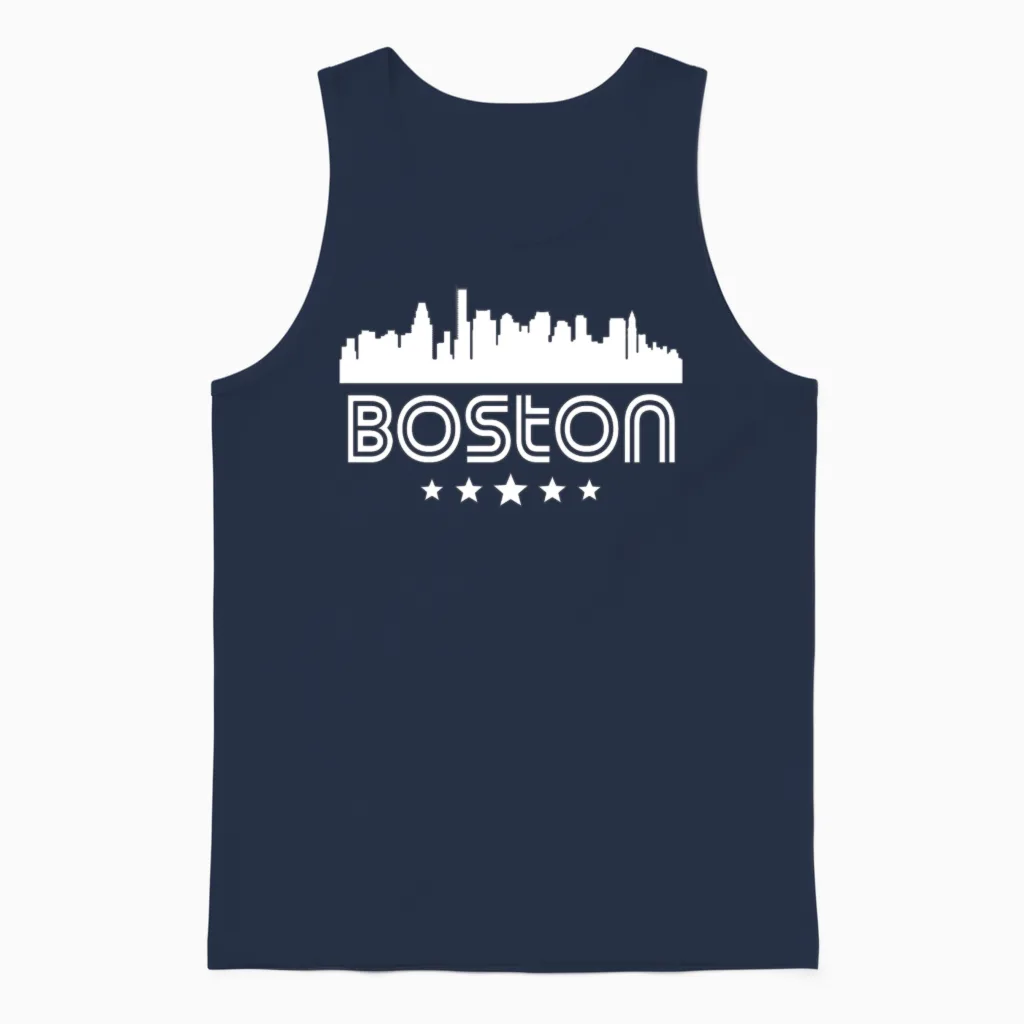 Retro Boston Skyline Unisex Tank Top in Navy