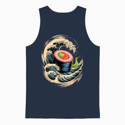 Japon Vagues Sushi Nourriture Japonaise Unisex Tank Top - Navy