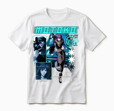 Ghost in the Shell Stand Alone Complex Section 9 Motoko Shot T-Shirt, Black, S Unisex T-Shirt - White