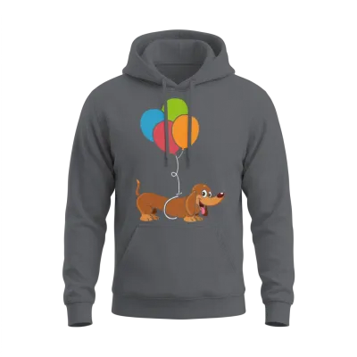 Dachshund with Balloon Dog Lover Gift Unisex Hoodie - Charcoal