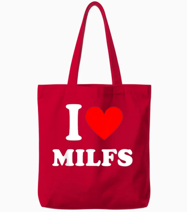 Ich Liebe Milfs Tote Bags in Red