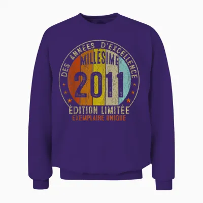 Vintage 2011 Gift 14 Years Boy Birthday Humour T-Shirt, Black, S Unisex Sweatshirt - Purple