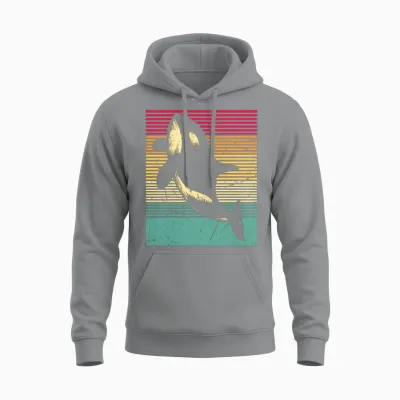 Retro Killer Whale Unisex Hoodie - Sport Grey