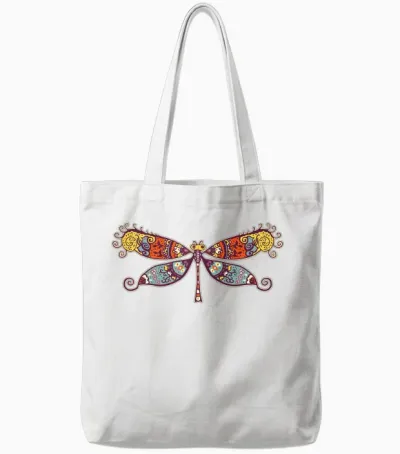 Womens Colorful Retro Dragonfly Tote Bags - White