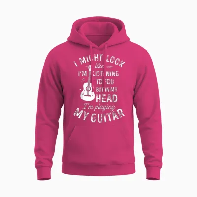 I Might Look Like I'm Listening to You Funny Guitar Music T-Shirt Small Unisex Hoodie - Heliconia