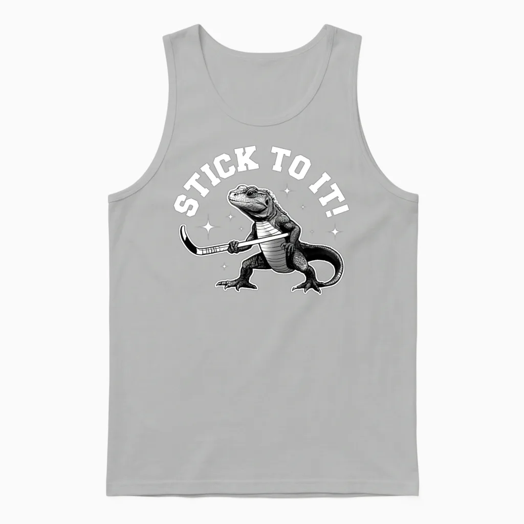 Stick to It Funny Hockey Unisex Tank Top in Ash