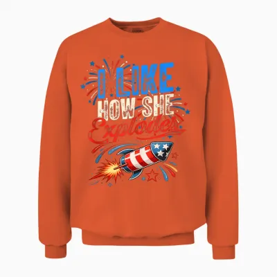 4th of July I Like How She Explodes - He Bangs Matching Unisex Sweatshirt - Orange