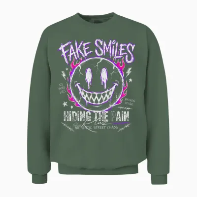 Backprint Streetwear Mode Fashion Damen Herren Retro Smile Unisex Sweatshirt - Military Green