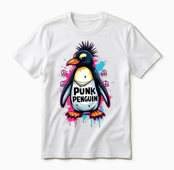 Punk Penguin Unisex T-Shirt in White