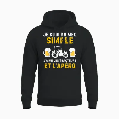 I Am a Simple Guy I Love Tractors and the Aperitif T-Shirt, Black, S Unisex Hoodie - Black