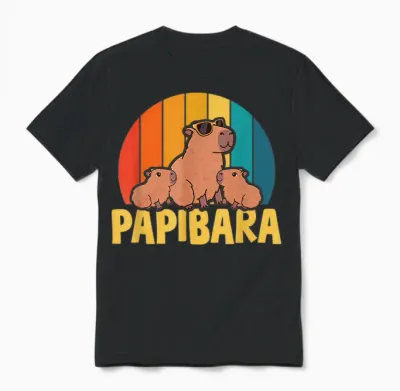 Papibara Capibara Papa Vater Cool Lustig Vatertag Spruch Unisex T-Shirt - Black