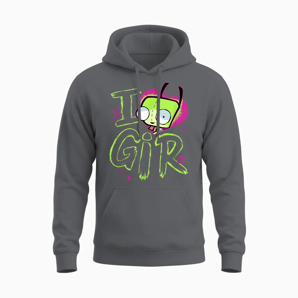 Invader Zim Valentine's Day I Love Gir T-Shirt Small Unisex Hoodie in Charcoal