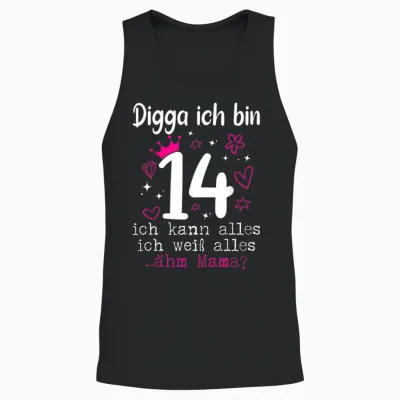 14th Birthday Girl Digga I Am 14 Years Teenager Unisex Tank Top - Black