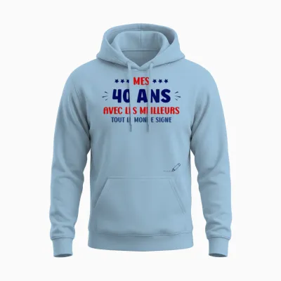 Signature 40 Years Anniversary Humour 40 Years to Sign T-Shirt, White, S Unisex Hoodie - Light Blue
