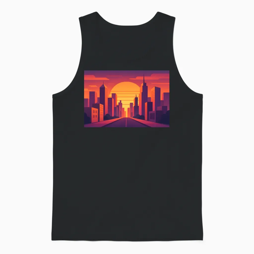 Sunset in Retro City - Summer & Beach Unisex Tank Top in Black