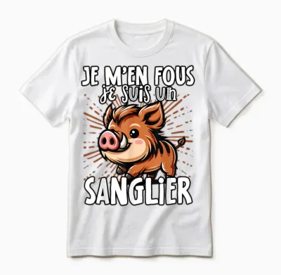 Je M'en Fous Je Suis Un Boar - Sweet Wild Boar T-Shirt, Black, S Unisex T-Shirt - White