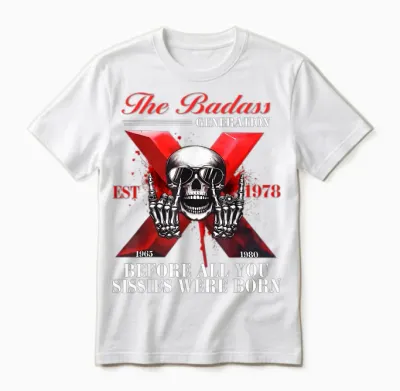 Skeleton Shirt Gen X Badass Generation Funny Gen X Est 1978 T-Shirt, Black, S Unisex T-Shirt - White