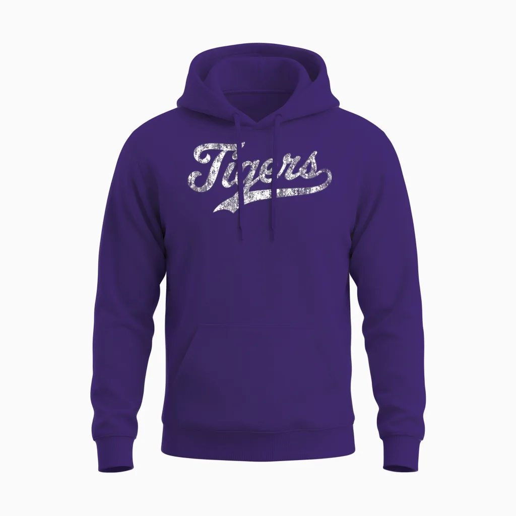 Tigers Mascot T Shirt Vintage Sports Name Tee Design Unisex Hoodie in Purple