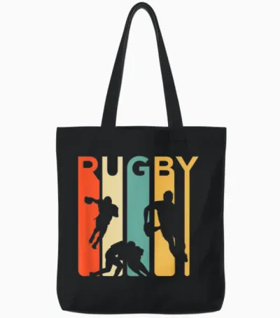 Vintage 1970's Style Rugby, Rugby Sports Gift Tote Bags - Black